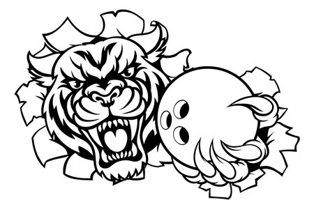 Tiger Cat Animal Sports Bowling Ball Mascotのイラスト素材