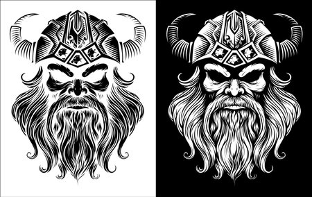 Viking Warrior Man Strong Mascot Face in Helmetのイラスト素材