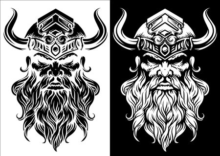 Viking Warrior Man Strong Mascot Face in Helmetのイラスト素材
