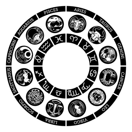 Zodiac astrology horoscope star signs icon setのイラスト素材
