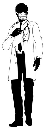 Doctor Man and Clipboard Medical Silhouette Personのイラスト素材