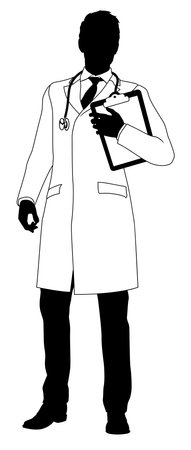 Doctor Man and Clipboard Medical Silhouette Personのイラスト素材