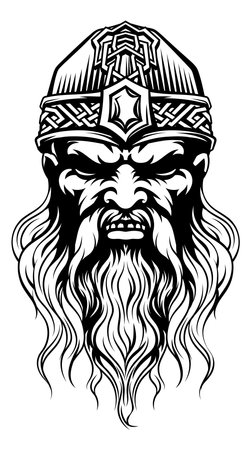 Viking Warrior Man Strong Mascot Face in Helmetのイラスト素材