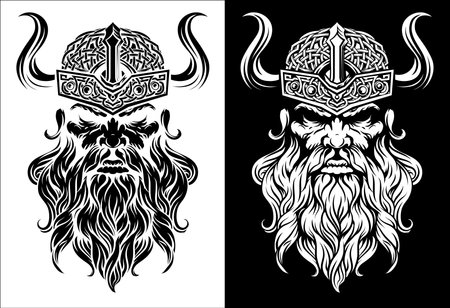 Viking Warrior Man Strong Mascot Face in Helmetのイラスト素材