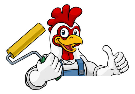 Chicken Painter Decorator Paint Roller Mascotのイラスト素材