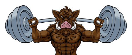 Boar Razorback Hog Weight Lifting Gym Mascotのイラスト素材