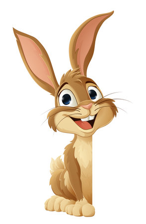 Easter Bunny Rabbit Peeking Around Sign Cartoonのイラスト素材