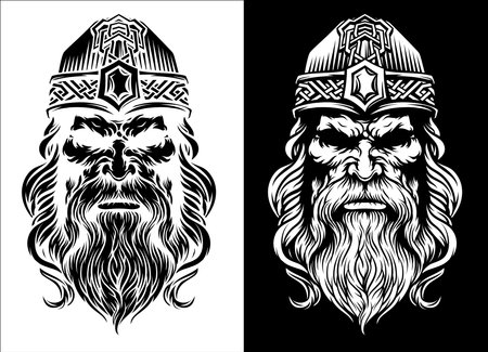 Viking Warrior Man Strong Mascot Face in Helmetのイラスト素材