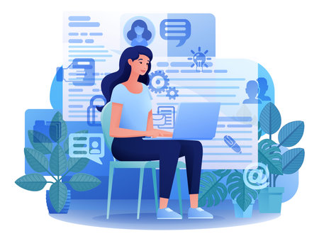 Woman Recruitment Internet Job Search Cartoonのイラスト素材