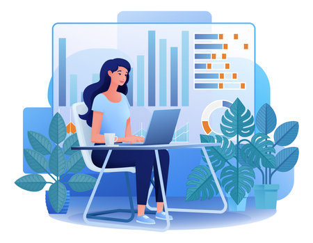 Woman Laptop Market Stock Finance Illustrationのイラスト素材