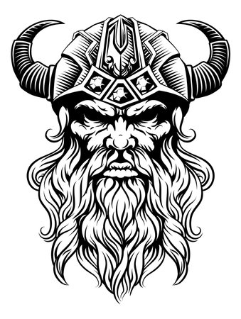 Viking Warrior Man Strong Mascot Face in Helmetのイラスト素材