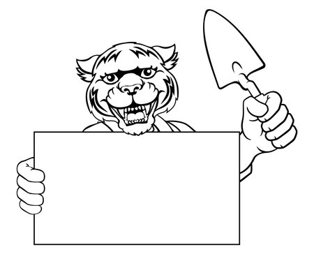 Bricklayer Tiger Trowel Tool Handyman Mascotのイラスト素材