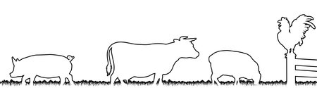 Farm Animal Silhouettes Field Scene Landscapeのイラスト素材