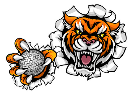 Tiger Cat Animal Sports Golf Ball Mascotのイラスト素材