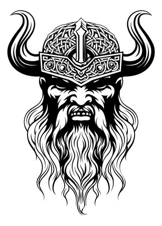 Viking Warrior Man Strong Mascot Face in Helmetのイラスト素材