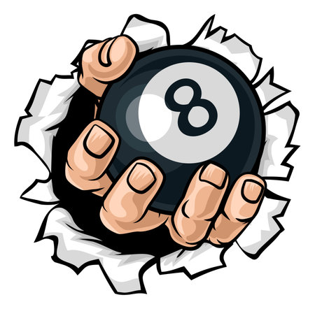 Hand Holding Pool Billiards Black 8 Ballのイラスト素材