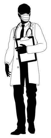 Doctor Man and Clipboard Medical Silhouette Personのイラスト素材