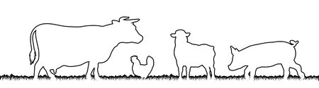 Farm Animal Silhouettes Field Scene Landscapeのイラスト素材