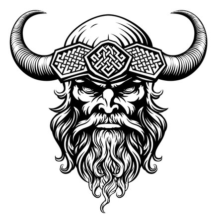 Viking Warrior Man Strong Mascot Face in Helmetのイラスト素材