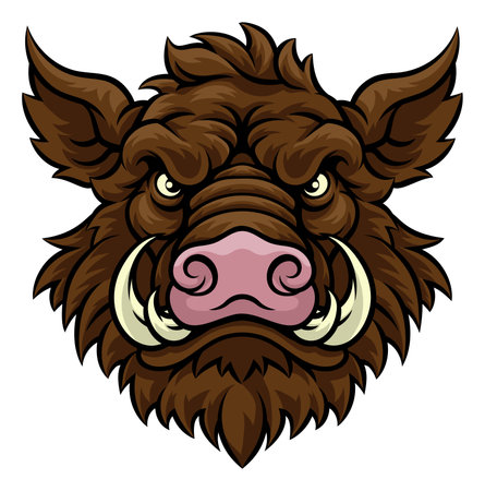 Boar Wild Hog Razorback Warthog Mascot Pig Cartoonのイラスト素材