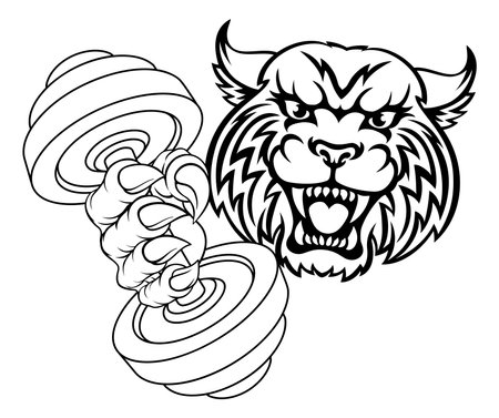 Wildcat Cougar Lynx Lion Weight Lifting Gym Mascotのイラスト素材