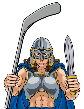 Viking Warrior Woman Ice Hockey Sports Team Mascotのイラスト素材
