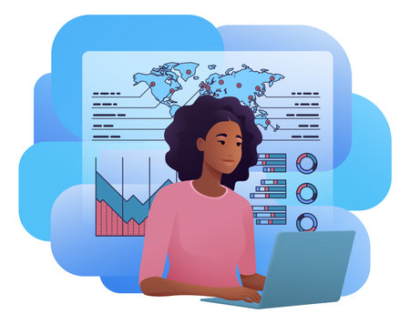 Woman Student Laptop Statistics Data Illustrationのイラスト素材