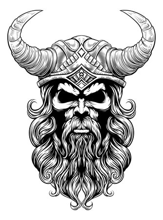 Viking Warrior Man Strong Mascot Face in Helmetのイラスト素材