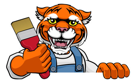 Tiger Painter Decorator Holding Paintbrushのイラスト素材