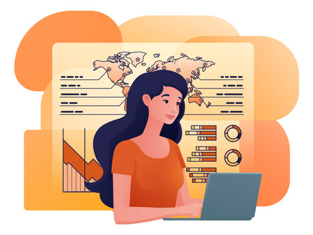 Woman Working Laptop Business Report Illustrationのイラスト素材