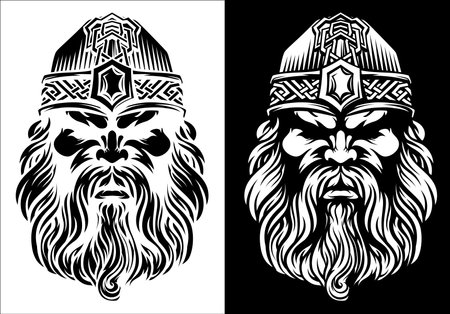 Viking Warrior Man Strong Mascot Face in Helmetのイラスト素材