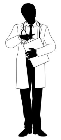 Doctor Man and Clipboard Medical Silhouette Personのイラスト素材