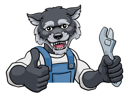 Wolf Plumber Or Mechanic Holding Spannerのイラスト素材
