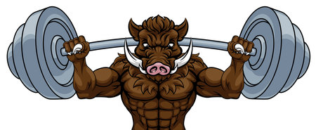 Boar Razorback Hog Weight Lifting Gym Mascotのイラスト素材