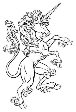 Unicorn Horse Crest Rampant Heraldic Coat of Armsのイラスト素材