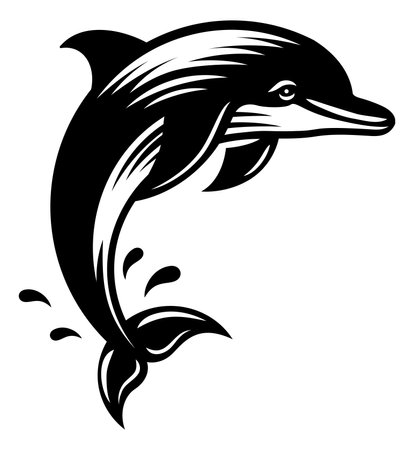 Dolphin Jumping Animal Woodcut Vintage Icon Mascotのイラスト素材