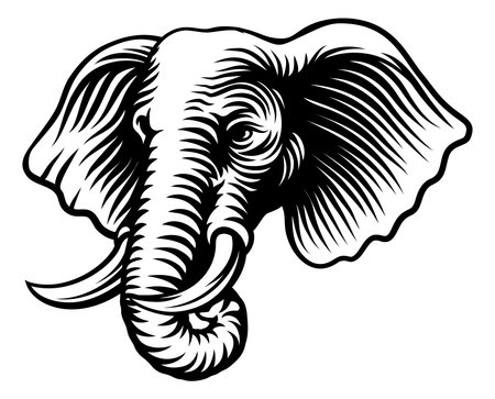 Elephant Animal Woodcut Vintage Style Icon Mascotのイラスト素材