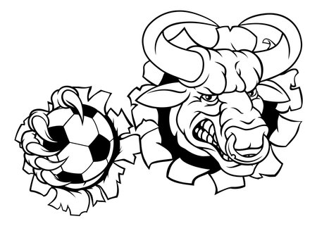 Bull Minotaur Longhorn Cow Soccer Mascot Cartoonのイラスト素材