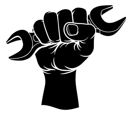 Fist Hand Holding Spanner Wrench Cartoon Conceptのイラスト素材
