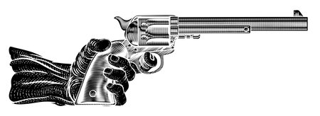 Hand And Western Cowboy Gun Pistol Vintage Woodcutのイラスト素材