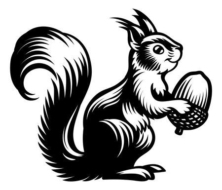 Squirrel Animal Woodcut Vintage Style Icon Mascotのイラスト素材