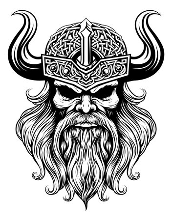 Viking Warrior Man Strong Mascot Face in Helmetのイラスト素材