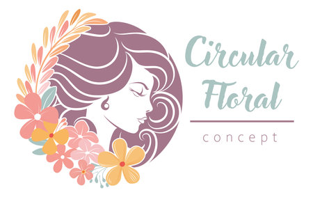 Woman Circle Face Flowers Hair Floral Conceptのイラスト素材
