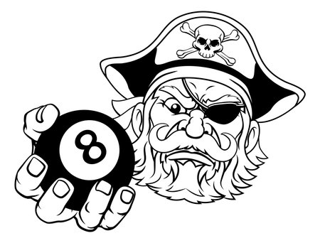 Pirate Angry Pool 8 Ball Billiards Mascot Cartoonのイラスト素材