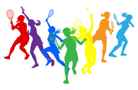Tennis Women Female Players Silhouettes Conceptのイラスト素材