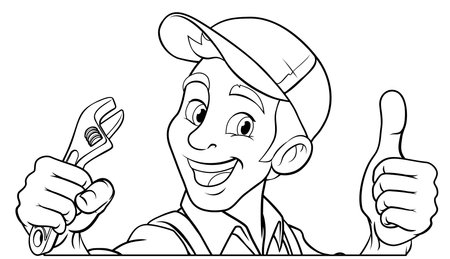 Mechanic Plumber Cartoon Wrench Spanner Handymanのイラスト素材