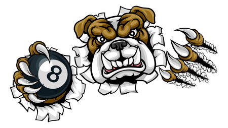 Bulldog Dog Angry Pool Billiards Mascot Cartoonのイラスト素材