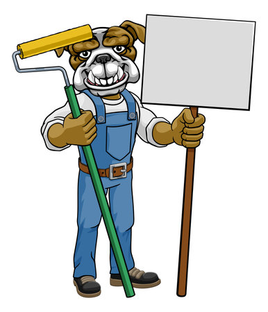Bulldog Painter Decorator Paint Roller Mascot Manのイラスト素材