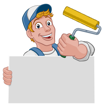Painter Decorator Paint Roller Cartoon Handy Manのイラスト素材