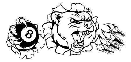 Bear Angry Pool 8 Ball Billiards Mascot Cartoonのイラスト素材